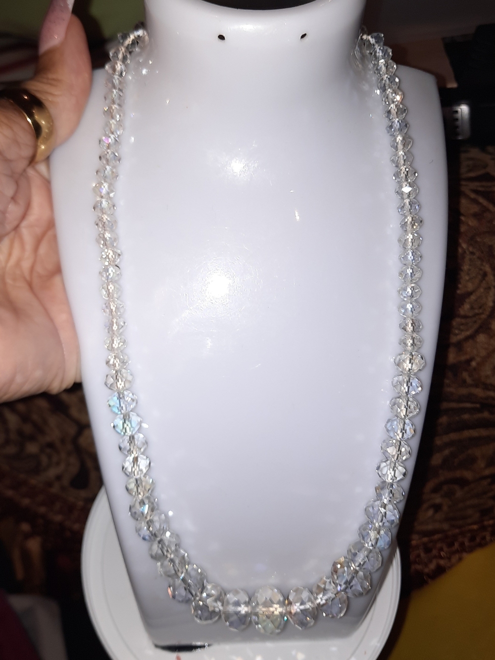 Massive Crystal Graduating Bead Necklace  Major Bling Clear Sparkle 18"-19.25"